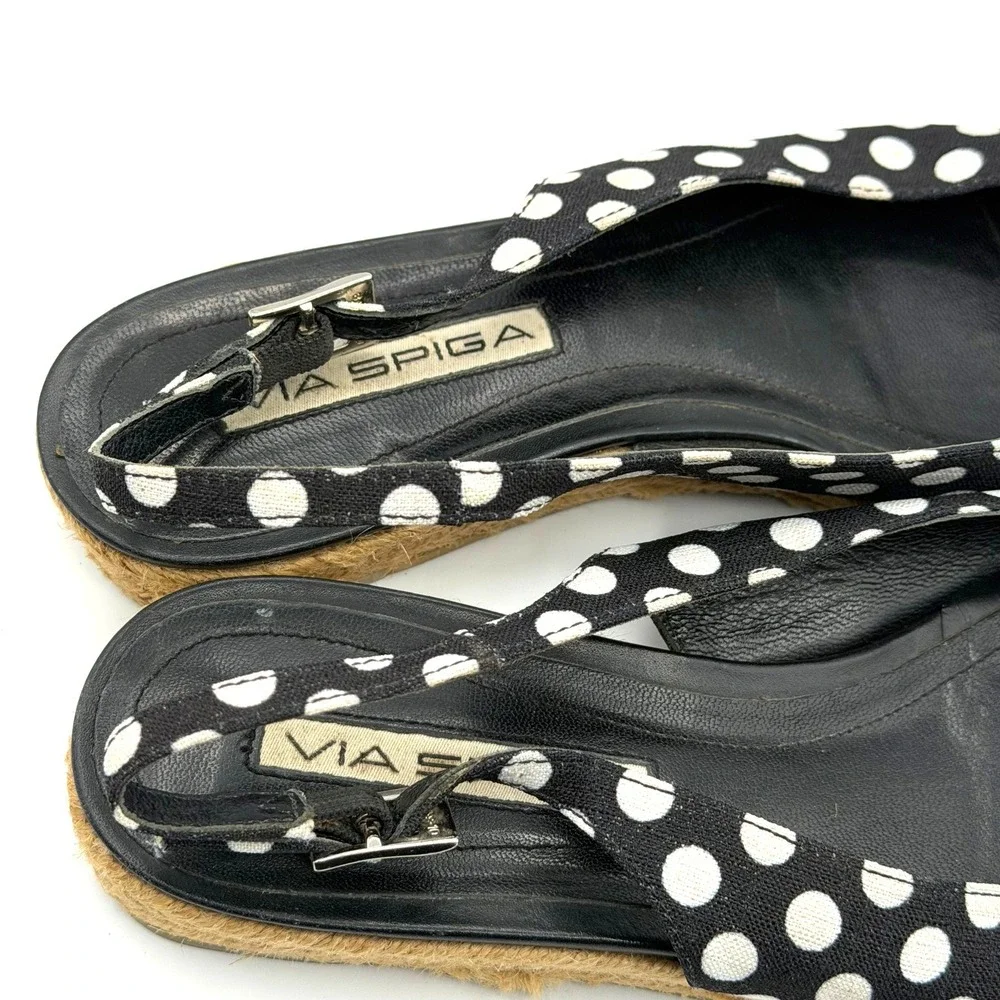 Via Spiga Polka Dot Square Toe Slingback Espadrille Sandals Women 7M 40s Retro